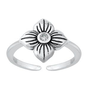 .925 Sterling Silver Flower Toe Ring Adjustable